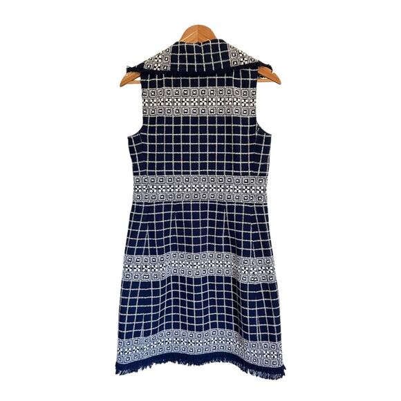 Tory Burch Navy Blue Carlsbad Tweed Fringe Dress Size 6 - Picture 3 of 11